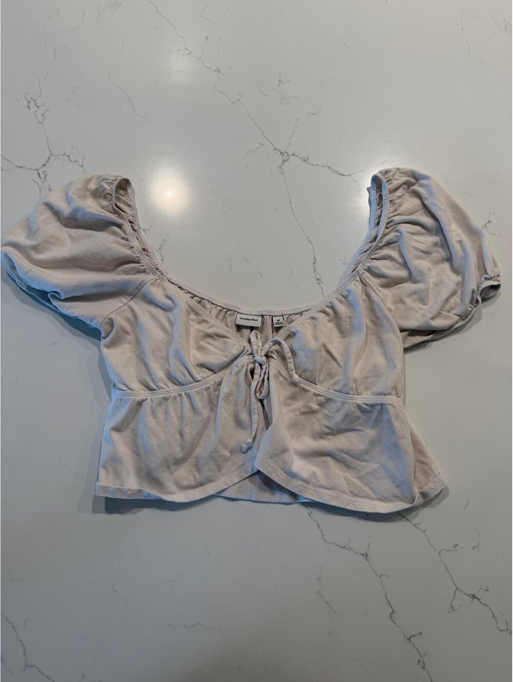 Aritzia Sunday Best Kaia Tie Front Puff Sleeve Crop Top Cream Women’s Medium